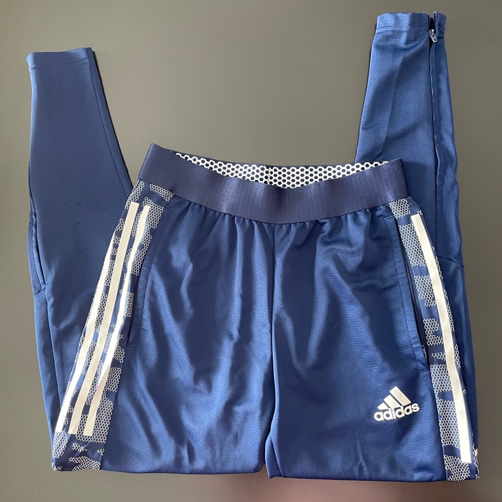 Adidas Prima Blue Navy Joggers with White Stripes Women's Small